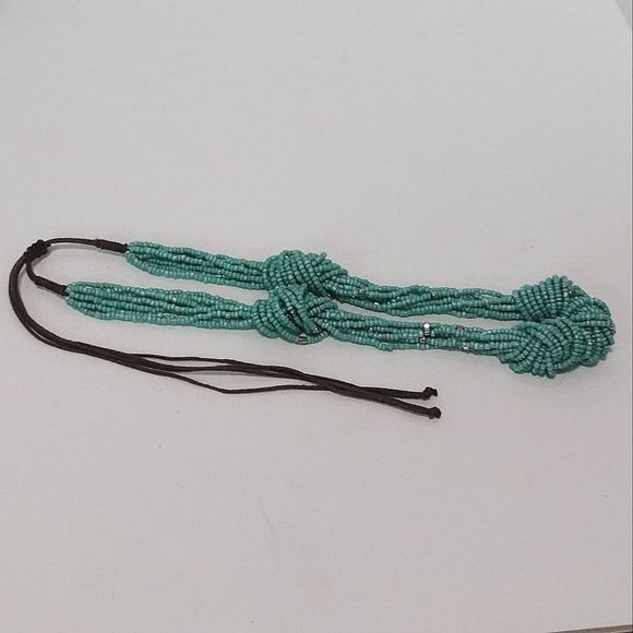 Women's Adjustable Turquoise Eight Strand Western Beaded Knot Necklace - Picture 2 of 6